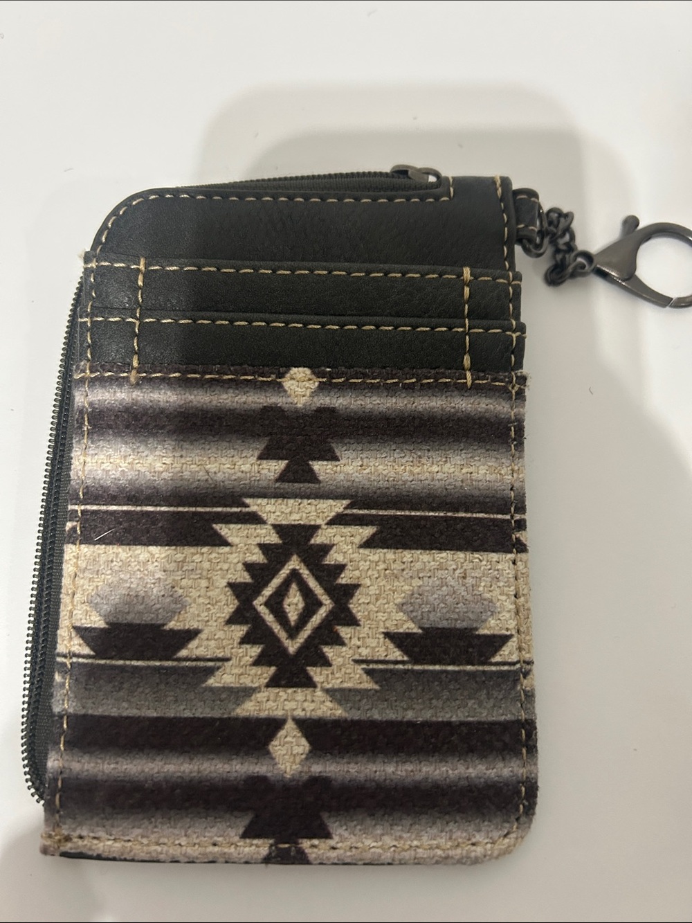 Men's Black and Cream Aztec Zip Card Holder Wallet